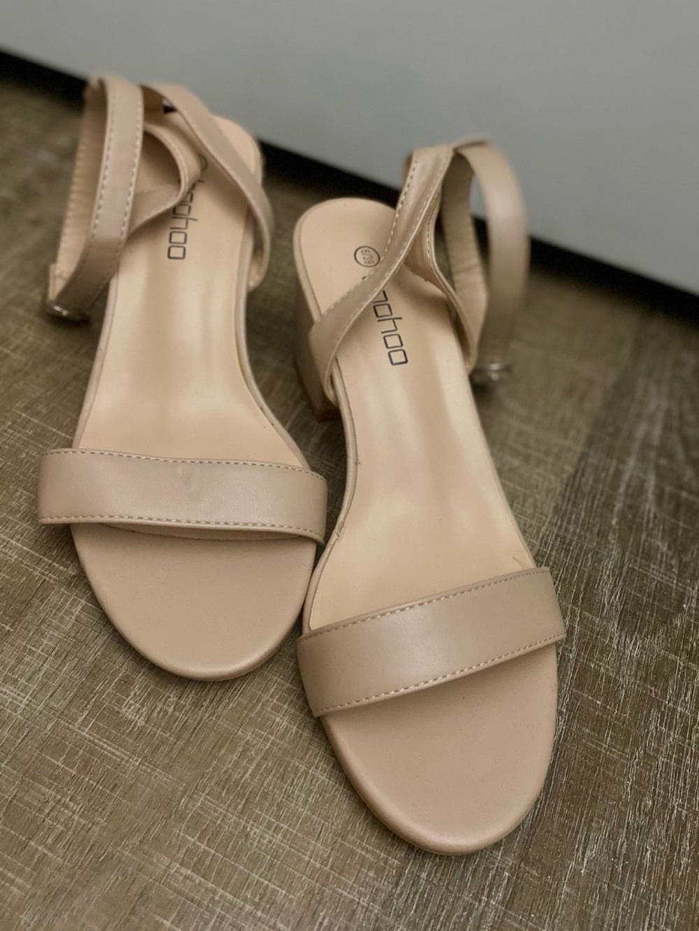Beige Low Block Heel Sandals -
